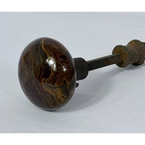 Antique Vintage Brown Bennington Marble Swirl Porcelain Door Knob w/ Spindle